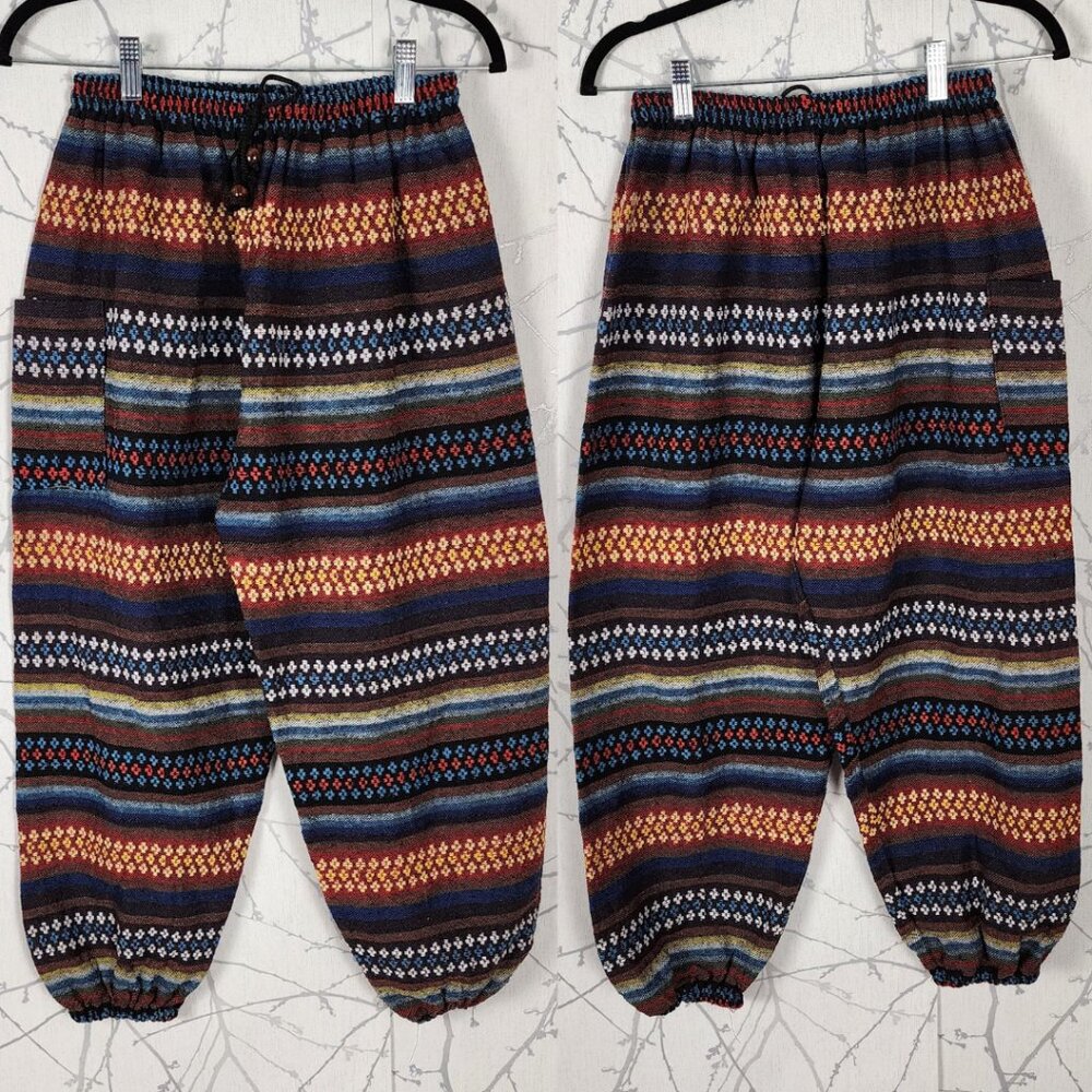 Unbranded Colorful Stripe Woven Pull On High Rise Balloon Leg Pants